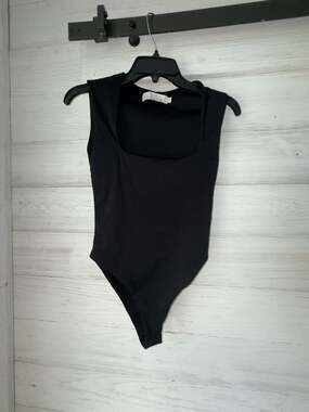 Lizette Collection Sleeveless Square Neck Black Bodysuit (b68)